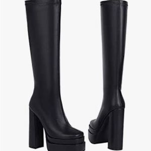 Chunky Platform Knee High Heels